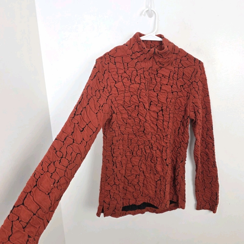 Sno Skins Orange Black Textured 1/4 Zip Mock Neck Outdoor Ski Pullover Size M